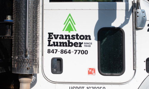 Evanston Lumber logo on a delivery truck door